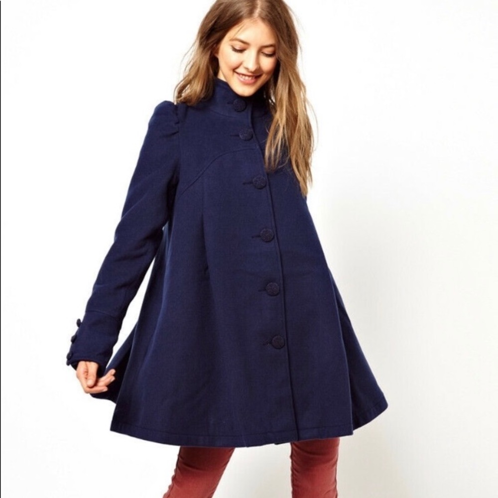Free People NWT Blue Pleated Swing Coat Jacket